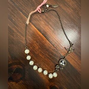 Plunder Bronze Tone 3D Bird Nest Gray Pearl Eggs Necklace - never worn